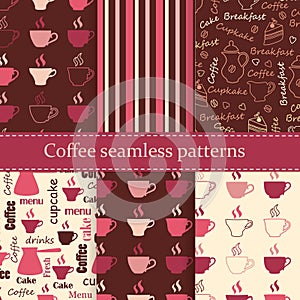 Set of coffee seamless patterns
