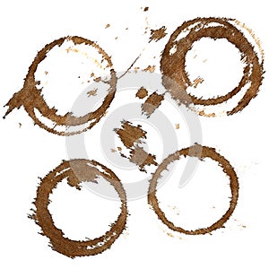 Set of coffee stains on textile tablecloth