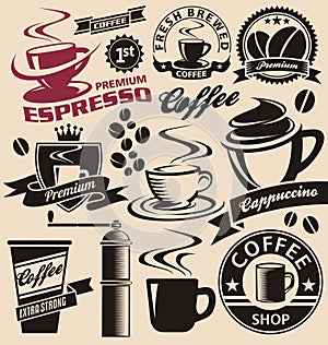 Un impostato composto da caffè simboli un icone 