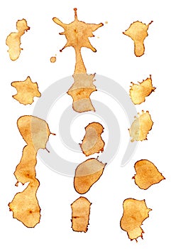 Set of Coffee or Tea Stains Isolated on White Background.