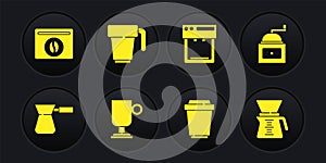 Set Coffee turk, Manual coffee grinder, Irish, cup to go, machine, Pour over maker and Bag beans icon. Vector