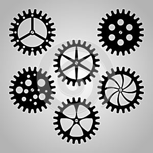 Set of cogwheels, pinions and gears.