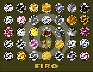 Set coin icon Firo FIRO cryptocurrency icon. Digital currency. Altcoin symbol. Secure cryptocurrency based on blockchain