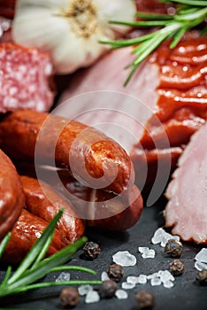 Set of cold cuts on a stone board