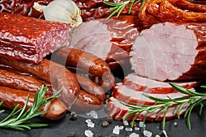 Set of cold cuts on a stone board