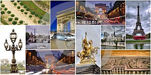 Set or collage of Paris city images