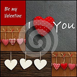 Set Collage Valentine's Love message with colorful fabric hearts