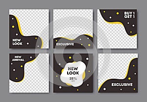 Set collection of abstract creative fashion sale promo social media post template design banner with black color. Good for online