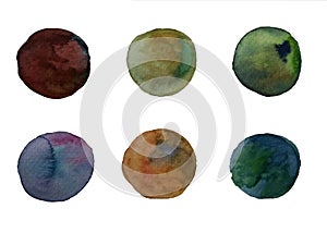 Set/Collection of abstract watercolor circle isolated on white background. Colorful round blots. Watercolor stains. watercolor photo