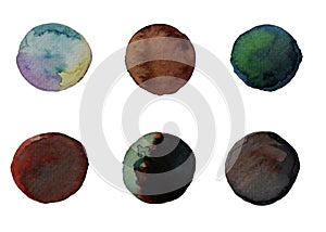 Set/Collection of abstract watercolor circle isolated on white background. Colorful round blots. Watercolor stains. watercolor photo