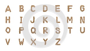 Set collection alphabet letter font isolated over white background. English flat brown torn paper character A to Z