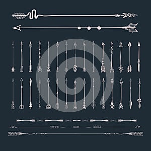 Set collection of arrows icons vector illustration on navy blue