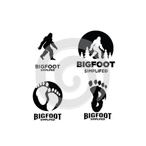 Set collection Big foot yeti vector black logo icon illustration design