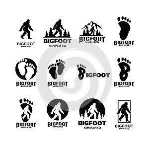 Set collection Big foot yeti vector black logo icon illustration design