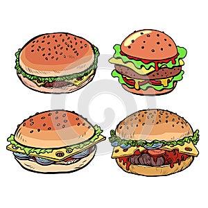 Set collection Burger hamburger cheeseburger