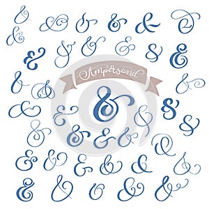 Set collection Calligraphy lettering vintage decoration ampersands for letters and invitation. Hand drawn type. Vector