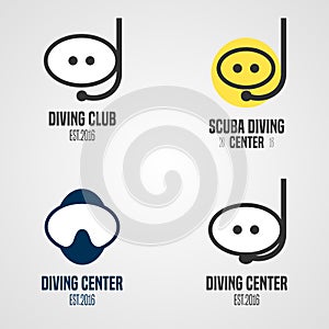 Set, collection of diving, snorkeling vector icons, sign, symbol, emblem, logo