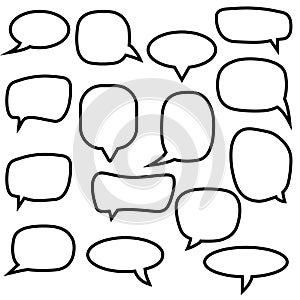 Set, collection of flat style vector speech bubbles, clouds, baloons. Talking,  speaking, chatting, screaming, laughing, thinking,