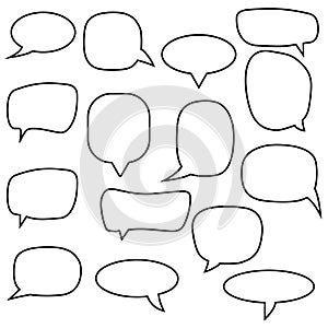 Set, collection of flat style vector speech bubbles, clouds, baloons. Talking,  speaking, chatting, screaming, laughing, thinking,