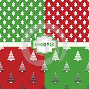 Set, collection of four simple modern colorful christmas trees seamless pattern backgrounds