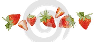 Set collection fresh organic strawberry with leaves