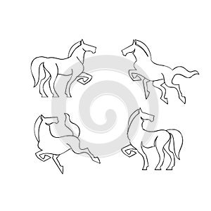 Set collection Jumping Horse animal black line logo icon design vector illustration