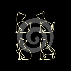 Set collection Little Dog hound cat line gold logo icon designs  illustration