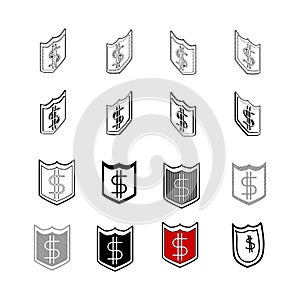 Set of Collection modern vector. Money Shield icon multi type of