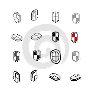 Set of Collection modern vector. Shield icon multi type of 3d is