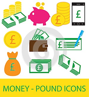 Set, collection or pack of Pound currency icon or logo.