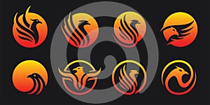 Set of collection phoenix eagle falcon hawk logo design. circle vector icon templates. photo