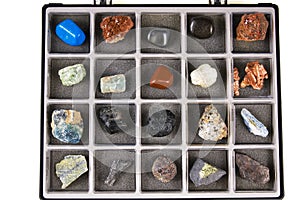 Set a collection of rocks, minerals in the box