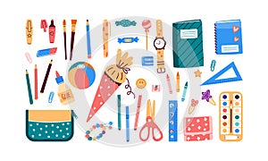 Set,collection of school stationery objects.Vector illustration in flat style