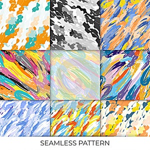 Set collection seamless pattern brush strokes pattern spots blobs paint bright print background