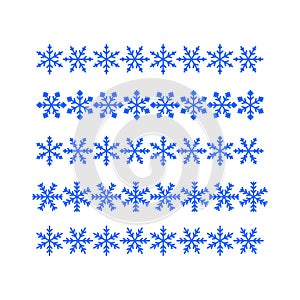 Set, collection of seamless snowflake borders, Christmas design for greeting card. Vector illustration, Merry Christmas