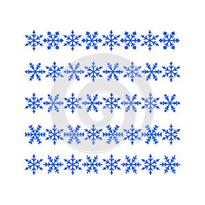 Set, collection of seamless snowflake borders, Christmas design for greeting card. Vector illustration, Merry Christmas