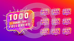 Set collection Thank you followers, peoples online social group, happy banner celebrate, Vector