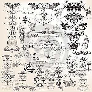 Set or collection of vector calligraphic elements and page decor