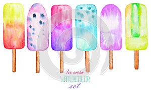 Set, collection with the watercolor citrus ice lolly, frozen juice