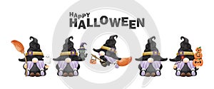 Set of collection Watercolor cute gnomes happy Halloween party group gnomes vector illustration on white background