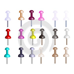 Set of color 3D pins isolated on white background.