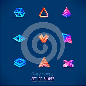 Set of color abstract geometric figures collected from a triangle.