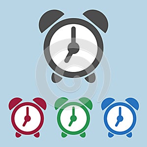 Set of color alarm clock icons, sign, symbol isolated