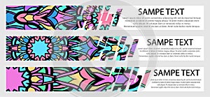 Set of color banners with text and mandala