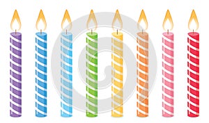 Birthday candles on white background.