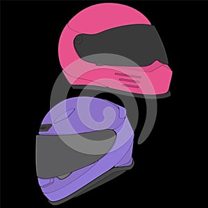 Set of Color Block helmet full face Vector Illustration. Helmet Concept. Vector art