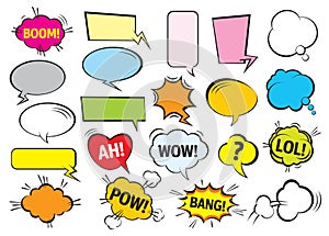 Set of color comic speech bubbles. Vector Illustration