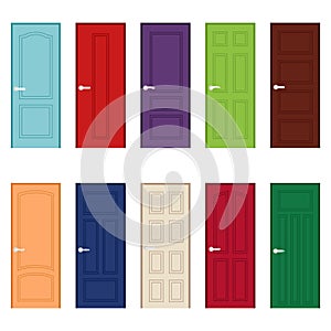 Set of color door icons, vector illustration