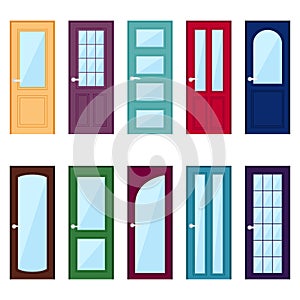 Set of color door icons, vector illustration