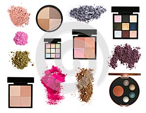 Set of color eyeshadows and blush palettes photo